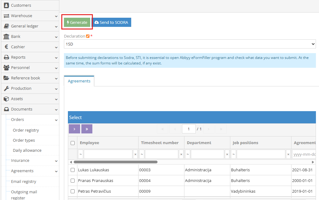 sd deklaracijos generavimas